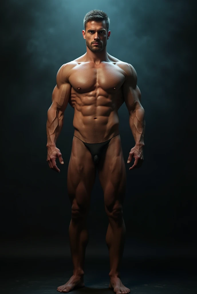 a completely naked man, full length body, detailed muscular anatomy, hyper realistic, dramatic lighting, cinematic composition, moody colors, chiaroscuro, photorealistic, 8k, high quality, intricate details, masterpiece, (best quality, 4k, 8k, highres, masterpiece:1.2), ultra-detailed, (realistic, photorealistic, photo-realistic:1.37), HDR, UHD, studio lighting, ultra-fine painting, sharp focus, physically-based rendering, extreme detail description, professional, vivid colors, bokeh