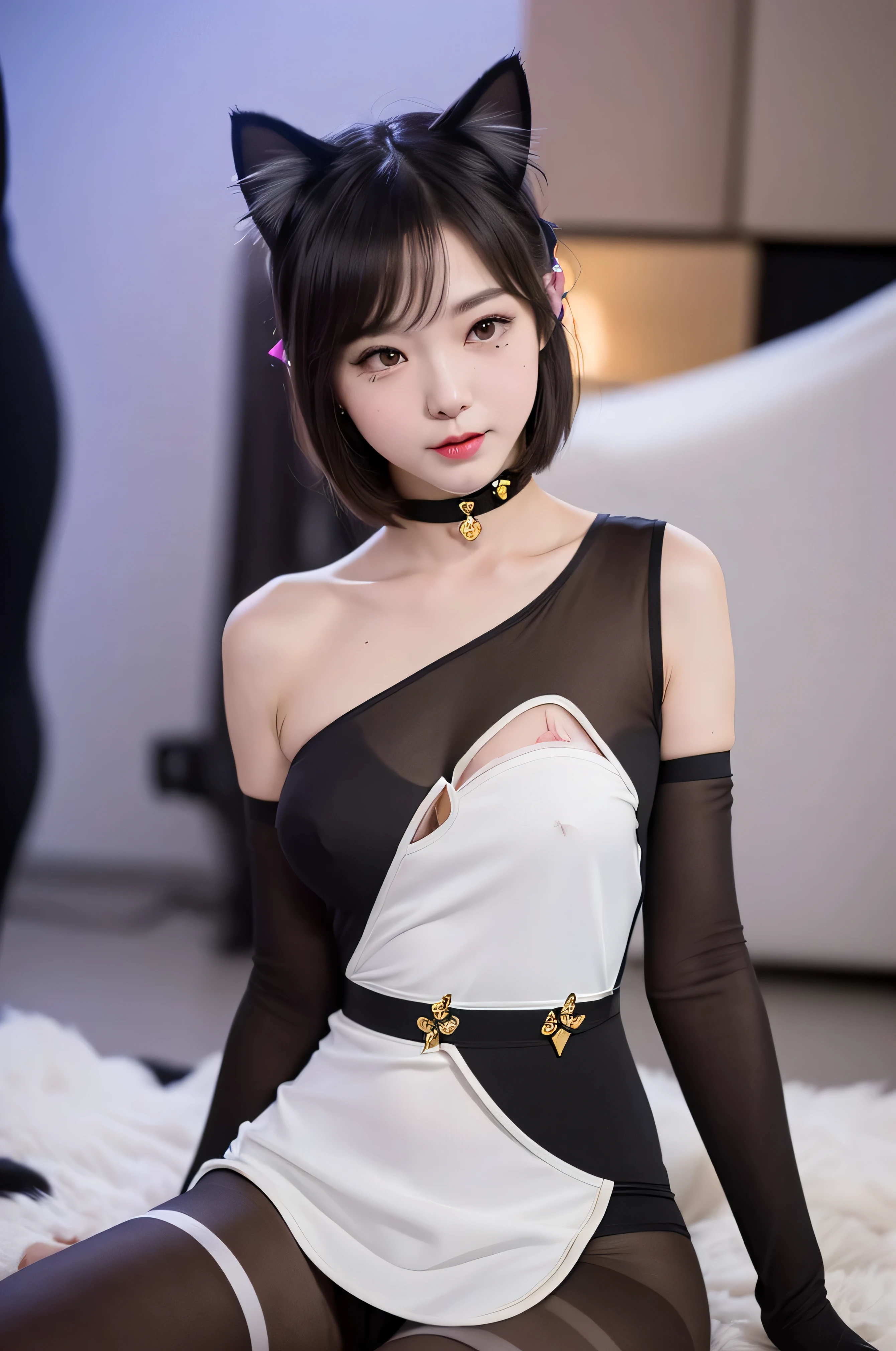 masterpiece, Bokeh, (Cat ear:1.4), Looking at the audience, pantyhose,(masterpiece, Highest quality, It captures a very cute moment, Depth of written boundary, Super detailed, Ultra-high resolution, C4D, Octadale, 3D Modeling,Realistic human photos、 8k, 16K, one person's,Middle school students, 、Small breasts,Black Hair,short hair,Straight Hair,Light brown eyes,Cute Face), Bloomers, Black tank top, zettai ryouiki, Wet clothes,Classroom Nights,Moonlight, Good elevator, Take off、Real-life skin、Not an anime、Realistic、