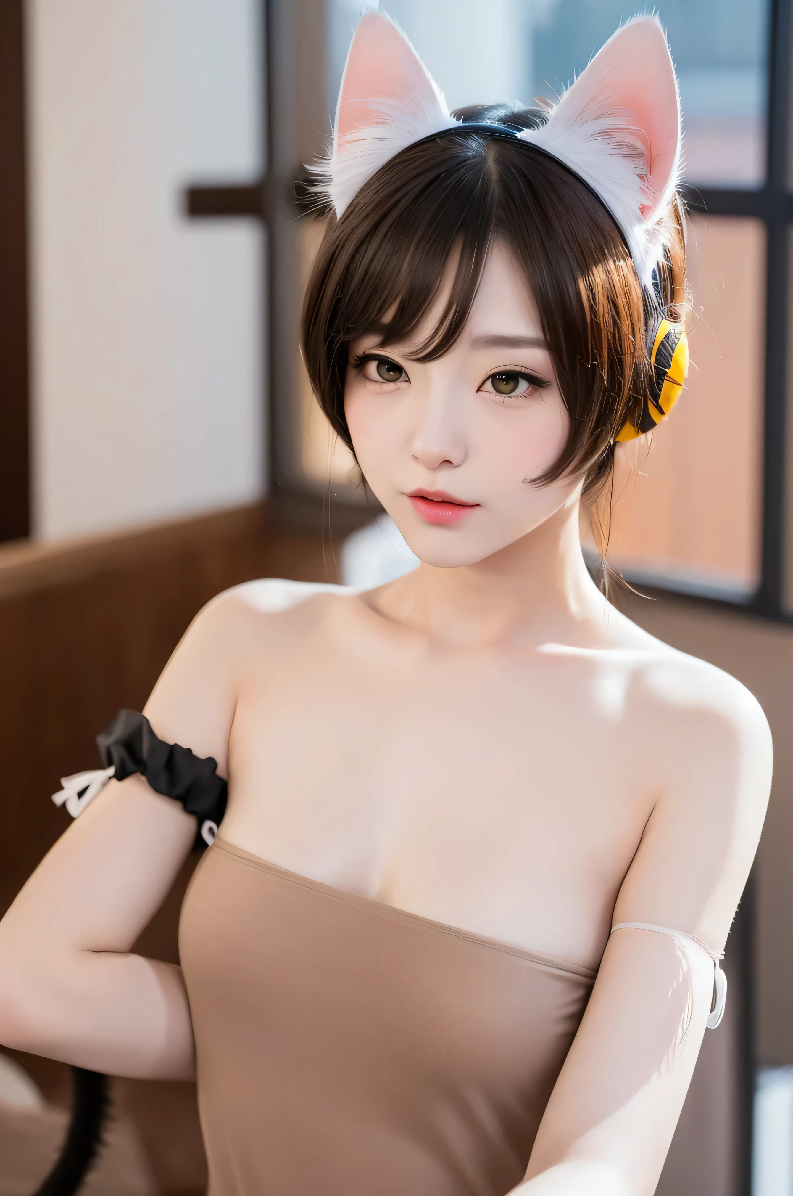masterpiece, Bokeh, (Cat ear:1.4), Looking at the audience, pantyhose,(masterpiece, Highest quality, It captures a very cute moment, Depth of written boundary, Super detailed, Ultra-high resolution, C4D, Octadale, 3D Modeling,Realistic human photos、 8k, 16K, one person's,Middle school students, 、Small breasts,Black Hair,short hair,Straight Hair,Light brown eyes,Cute Face), Bloomers, Black tank top, zettai ryouiki, Wet clothes,Classroom Nights,Moonlight, Good elevator, Take off、Real-life skin、Not an anime、Realistic、