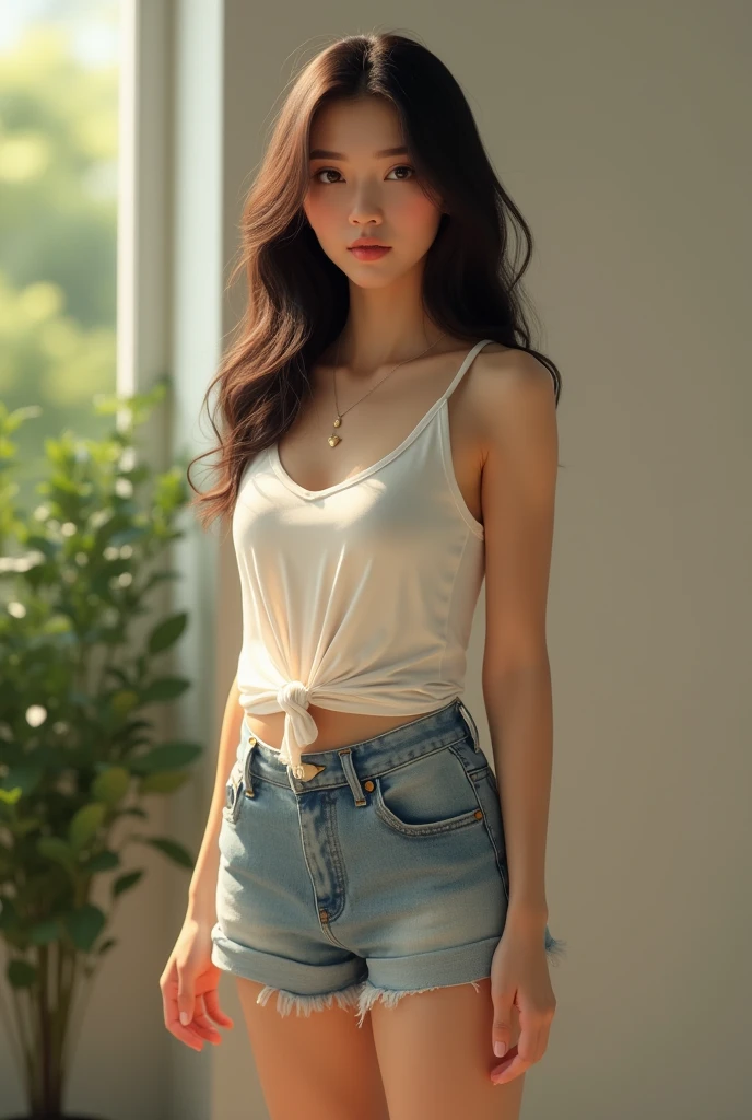 (Photorealism:1.2), Thai girl from Buriram province, 2, wearing shorts. (((full body)))