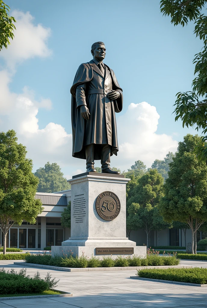 I create a three-dimensional fifty-year anniversary statue of a school called multipurpose