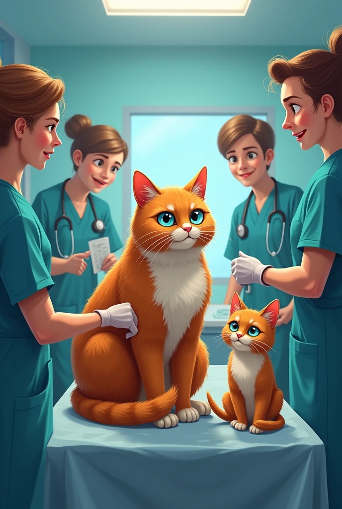 The two orange hair cats one big and her . Inside the emergency room, doctors and nurses tend to the cats, assessing their injuries and preparing for treatment.
