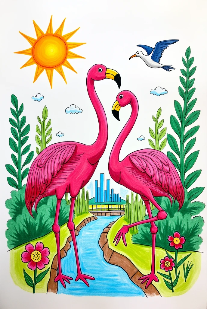 Navi Mumbai flamingo city handmade drawing in easy way draw for children