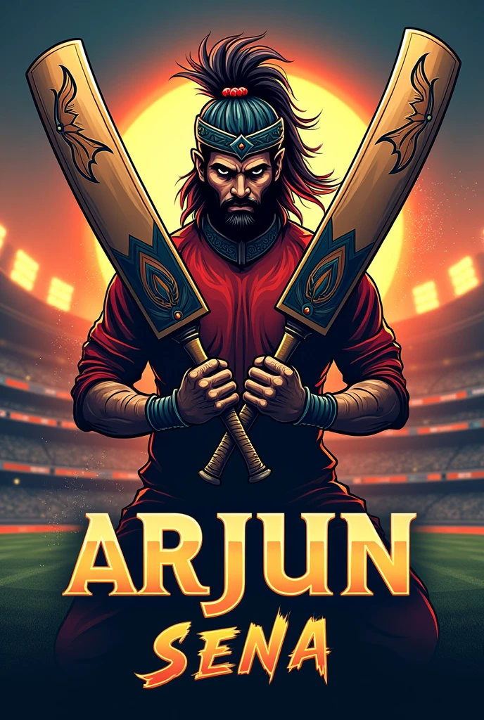 Creates sports logo for team name Arjun Sena with cricket equipments
