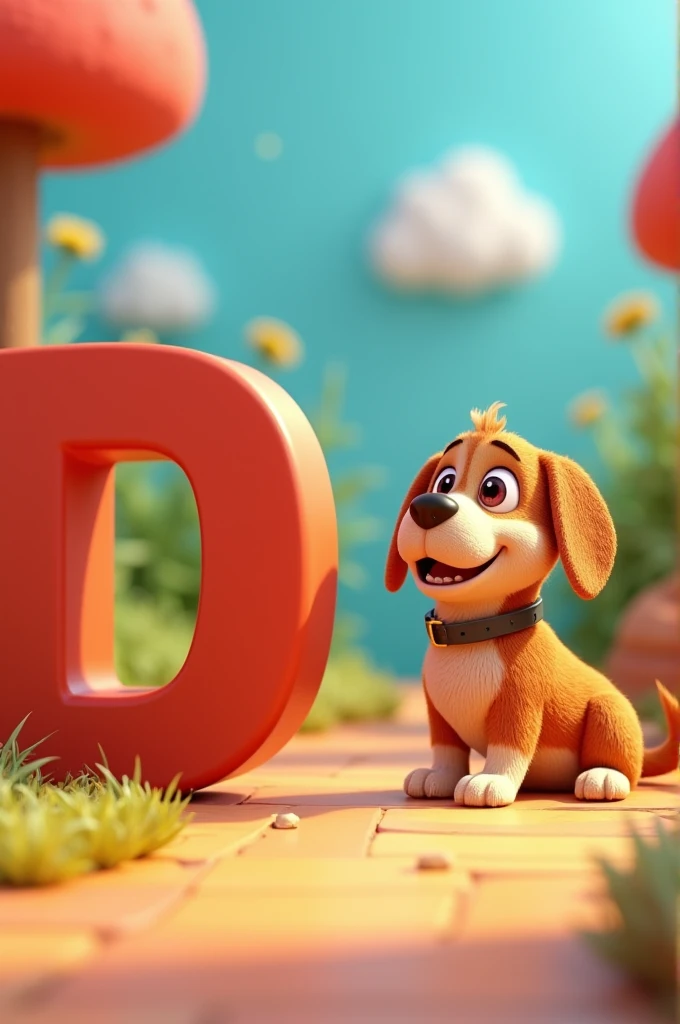 Create an animated image for alphabet D and an talking dog with animation 3D