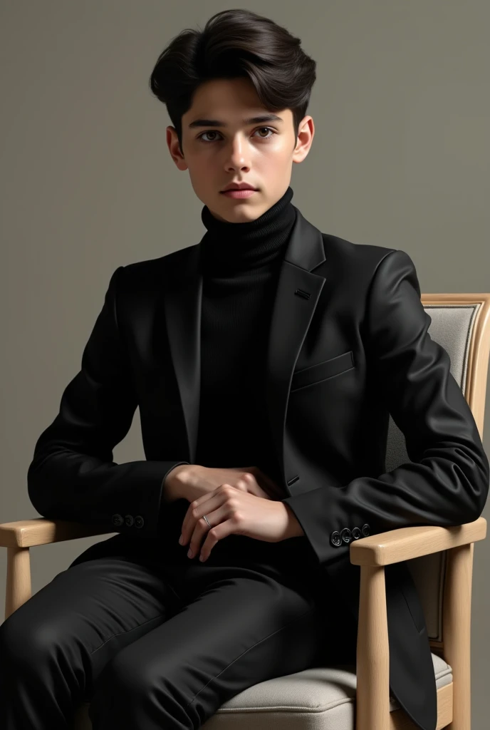 A boy who's name is Akshay and he is  and he was sitting in the chair and wearing black jacket and black suit