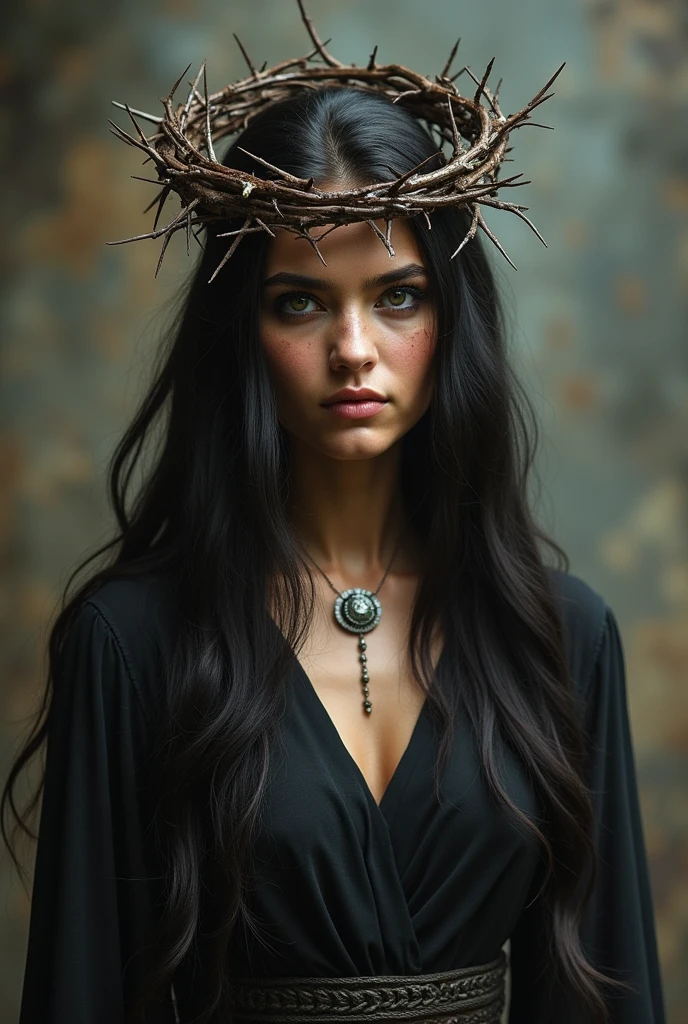 Thorns pierce the body，Long hair，Glowing eyes，Crown of Thorns，grace，crown