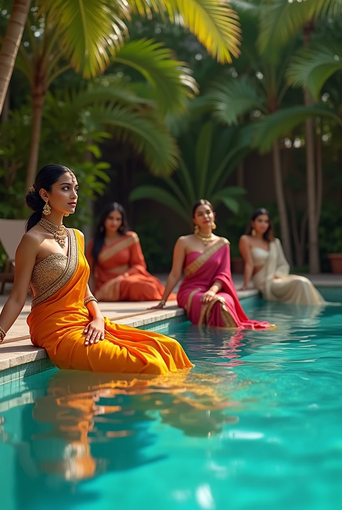 hot women with saree in swimming pool