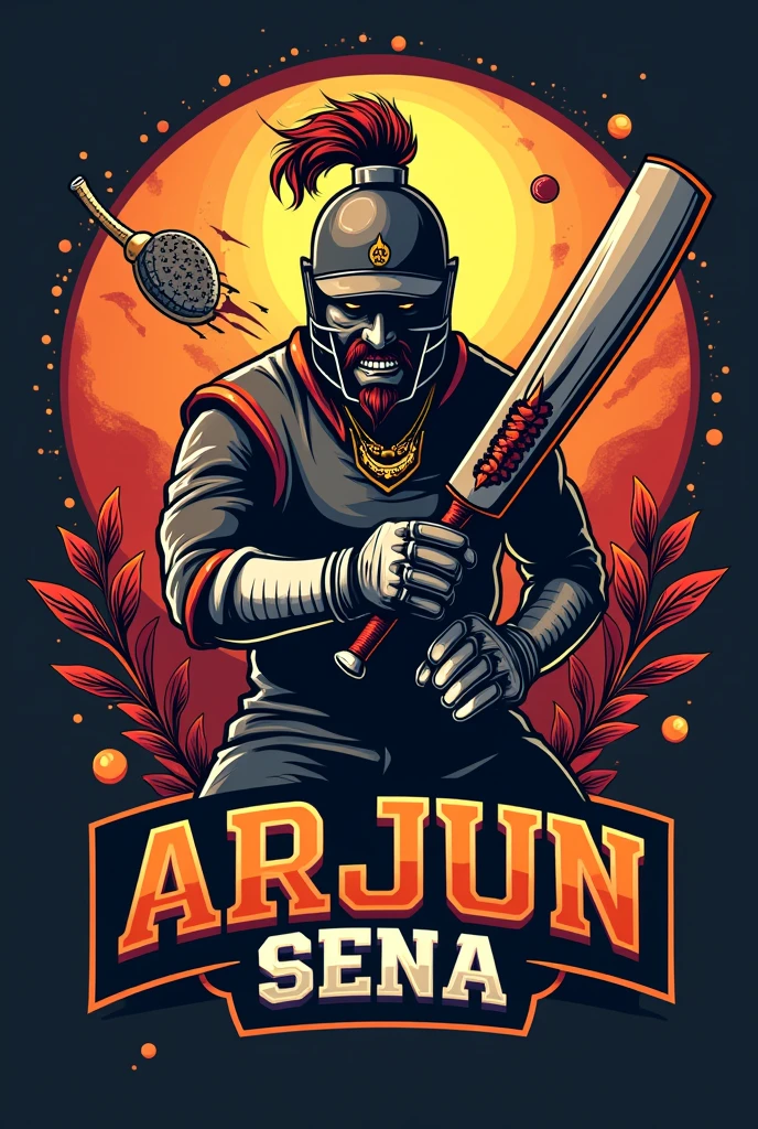 Creates sports logo for team name Arjun Sena with cricket equipments
