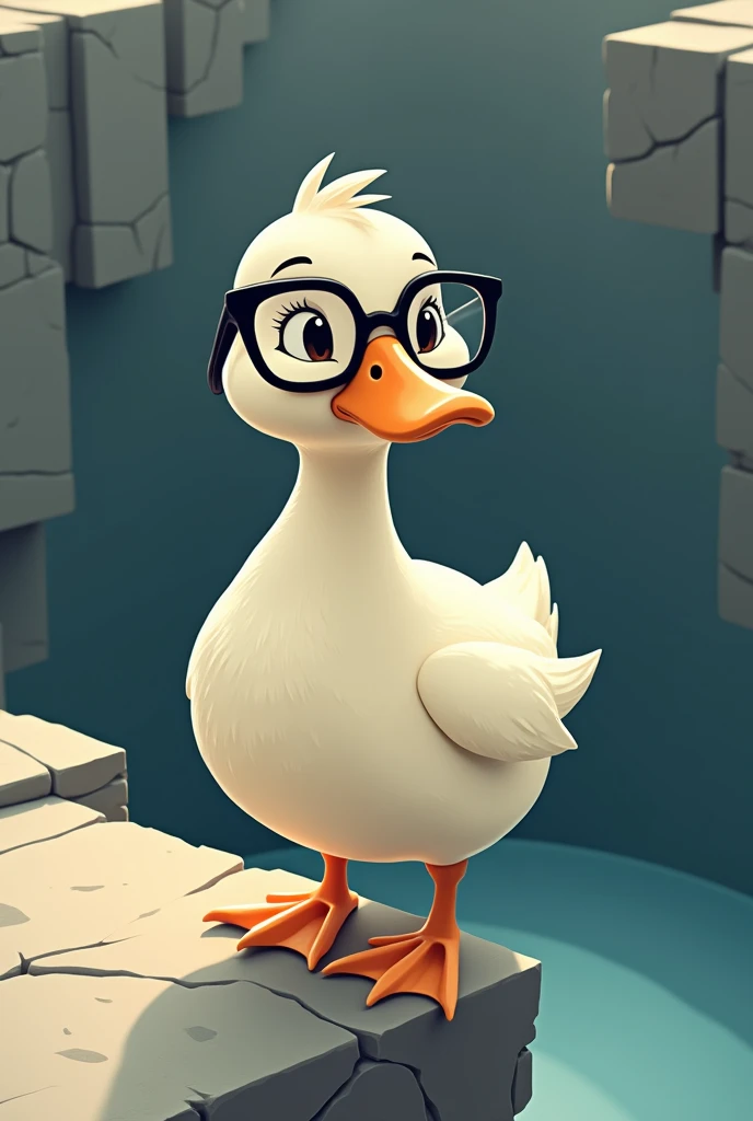 A handsome little duck with his black glasses looking towards a bottomless side 