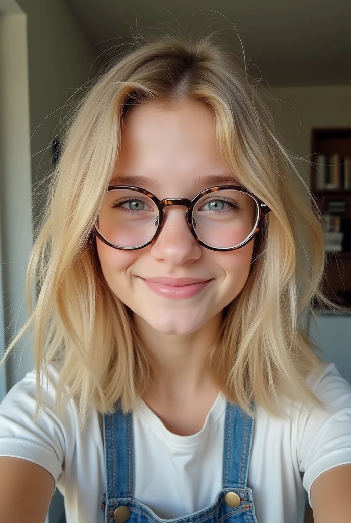 nerdie blonde girl beauty, amateur quality selfie