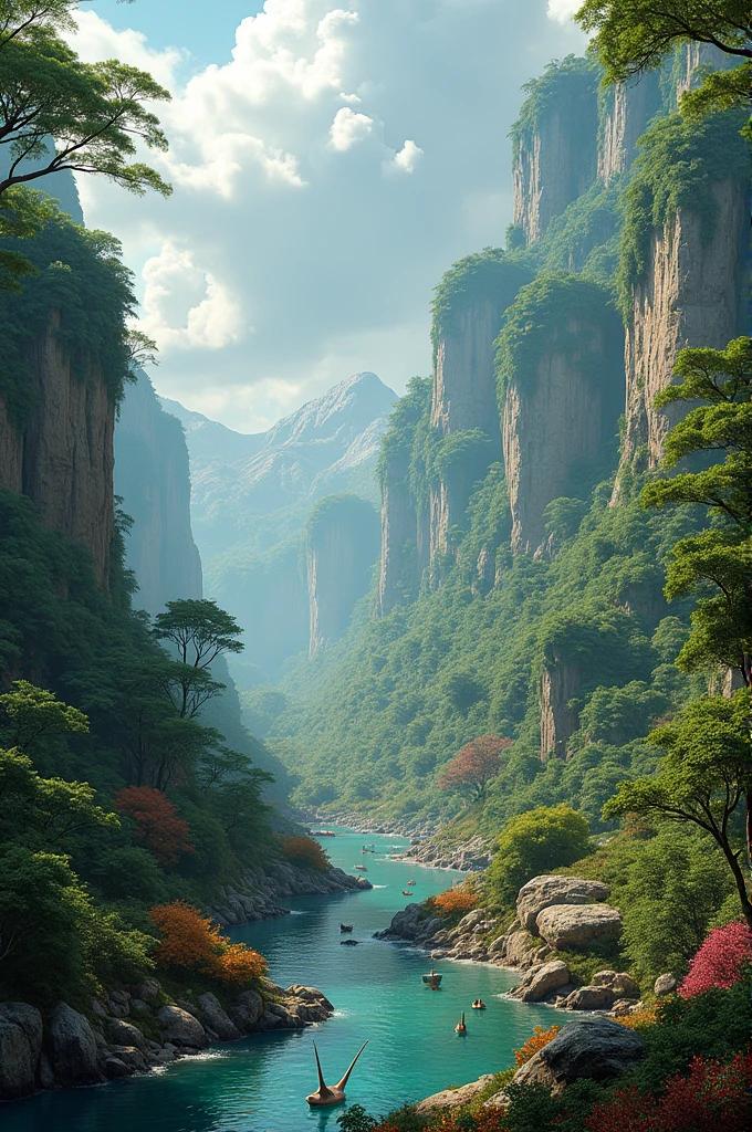 Create a representation of the Lopingian in which its flora and fauna are present., geography and climate reflected. Let their flora be gymnosperms and conifers, Their terrestrial fauna are therapsids, gorgonosopidos, pareasaurs and that their marine fauna are brachiopods, ammonites y crionoides