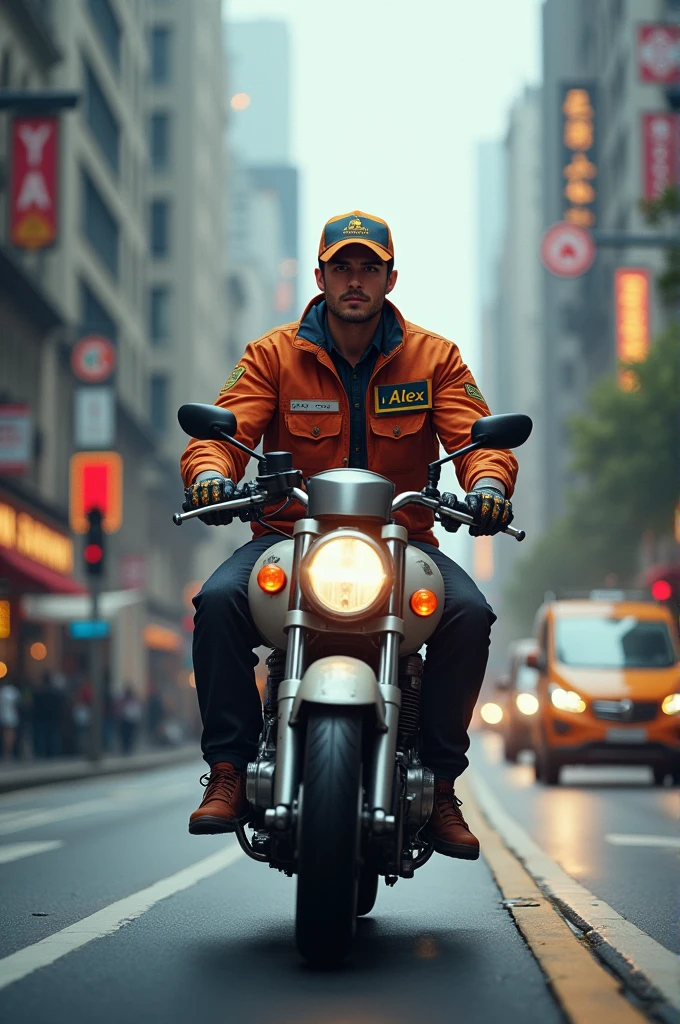 Delivery man on motorcycle " ALEX "