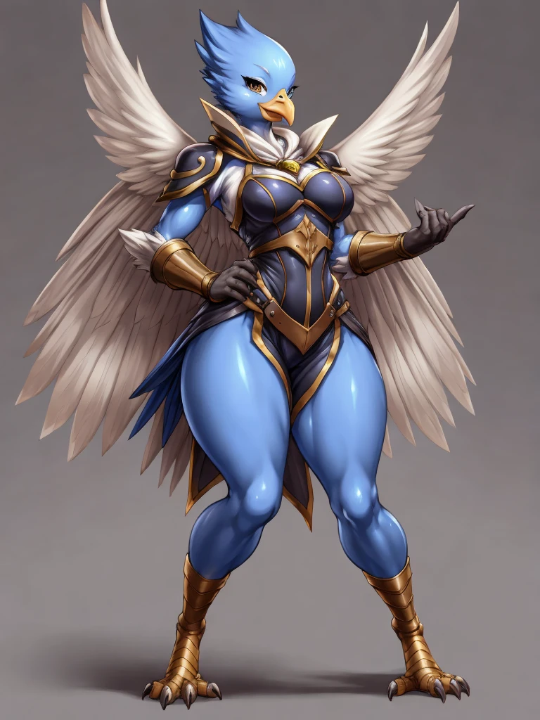 ((bird)), furry female anthro,bird woman,HD,sharp,beautiful and detailed,woman ((anthro)),1girl,young girl,blue skin,(look at viewer) ,bird girl,beak,by dr comet,by pochincoff, by jlullaby,by kingbang,by obui,by ZeroQrisu,by sparrow,by gmeen,seduce smile,((thief outfit)),athlete,((simple background)),(gray background,)