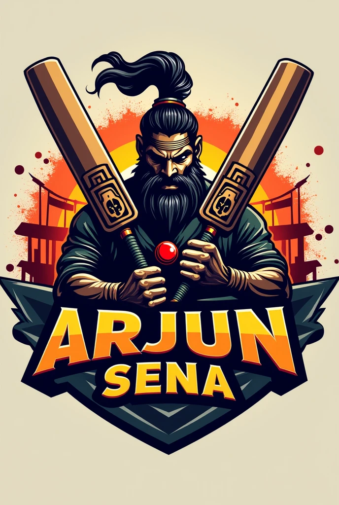 Creates sports logo for team name Arjun Sena with cricket equipments