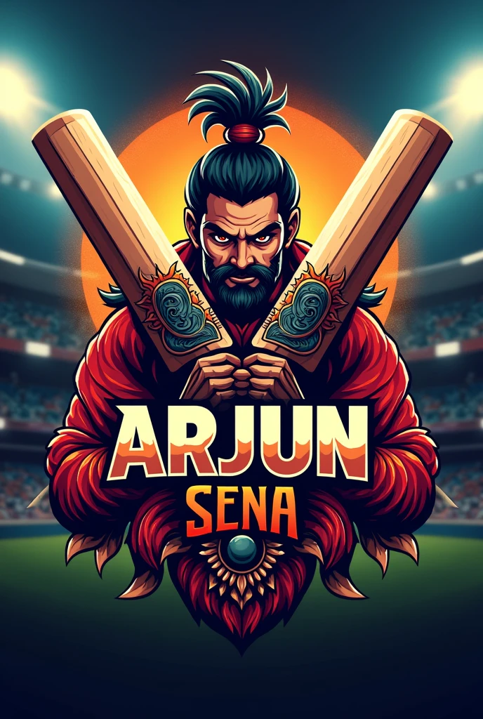 Creates sports logo for team name Arjun Sena with cricket equipments
