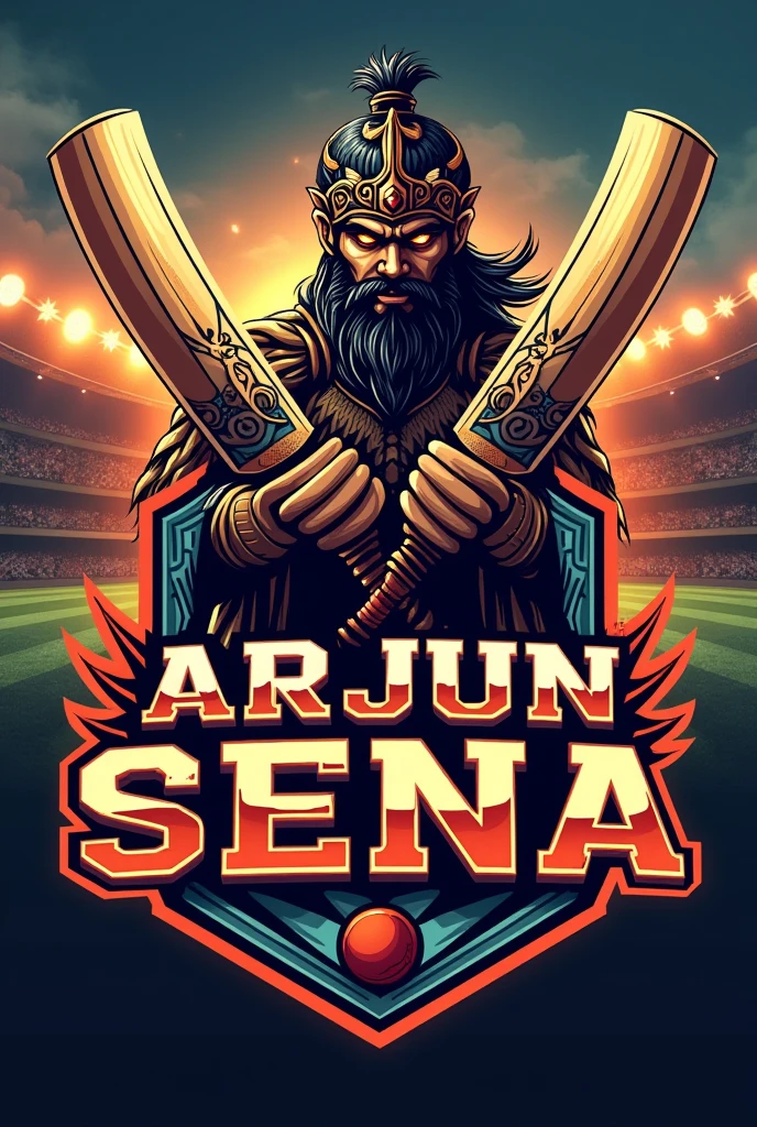 Creates sports logo for team name Arjun Sena with cricket equipments