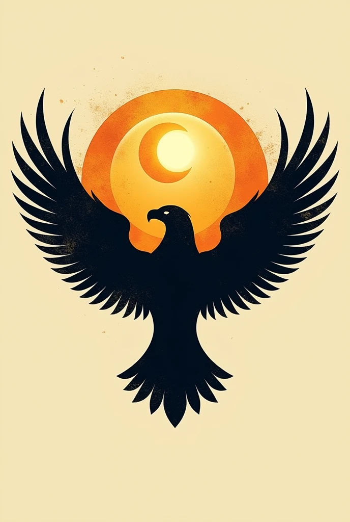 A logo combined with the silhouette of the eagle and the isis symbol, the moon and the sun