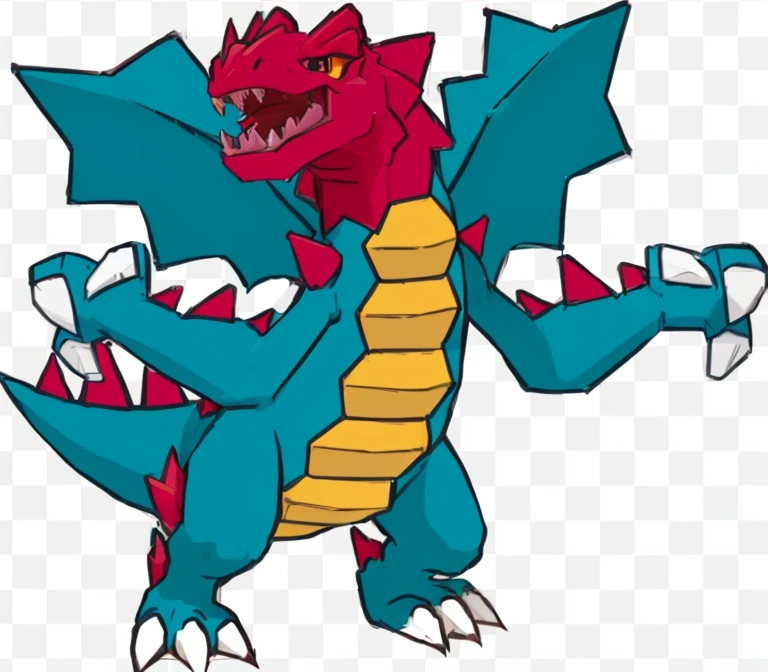 a cartoon dragon with a red and blue tail and a yellow tail, style of pokemon, pokemon art style, similar to pokemon, for pokemon red and blue, monster hunter monster, style of cute pokemon, illustration pokemon, charizard dog hybrid animal, pokemon anime style, charizard, slifer the sky dragon, fire red, giant kaiju dragon monster