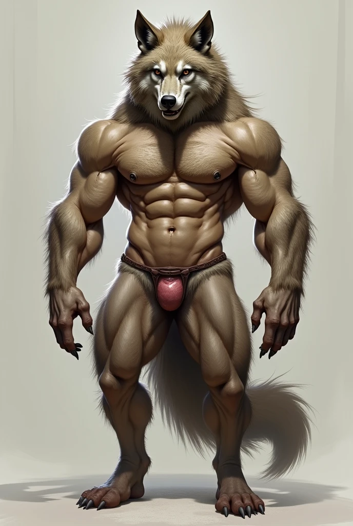 Naked furry wolf with big penis