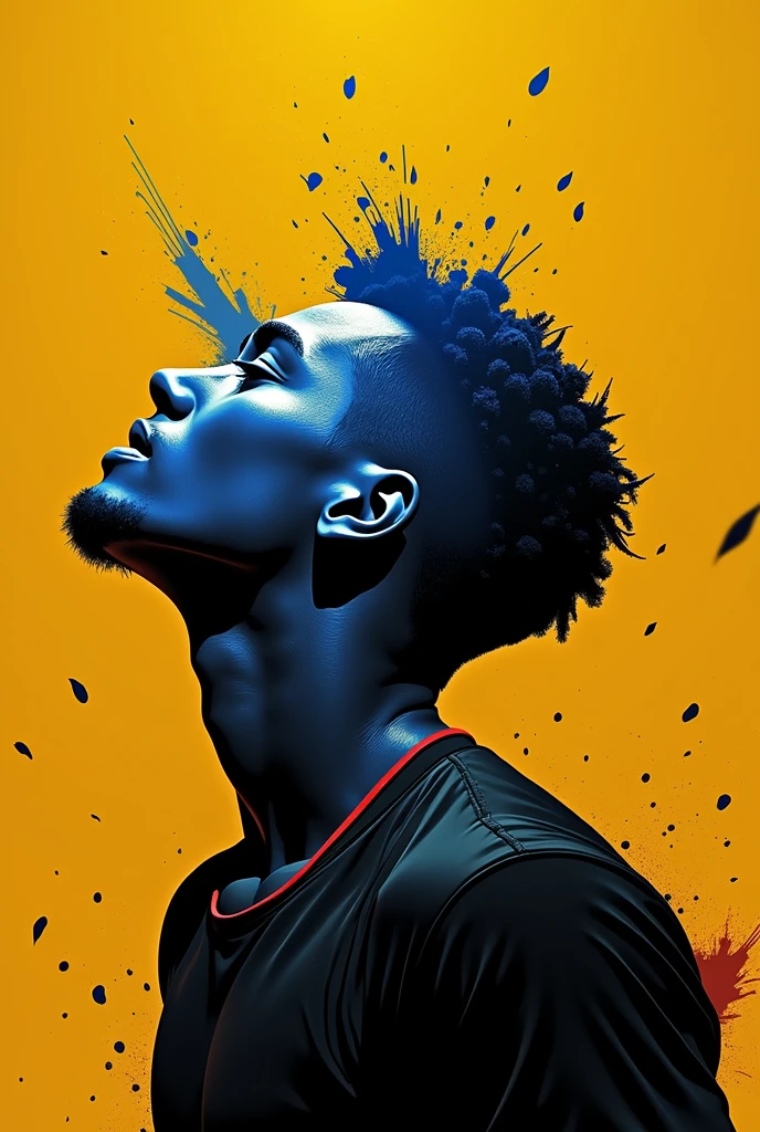Male silhouette:athlete:dynamic pose:profile,Ink splash,Bold colors,dynamically,colorful,An abstract painting that looks like a person if you look closely,works of art,mysterious,design
