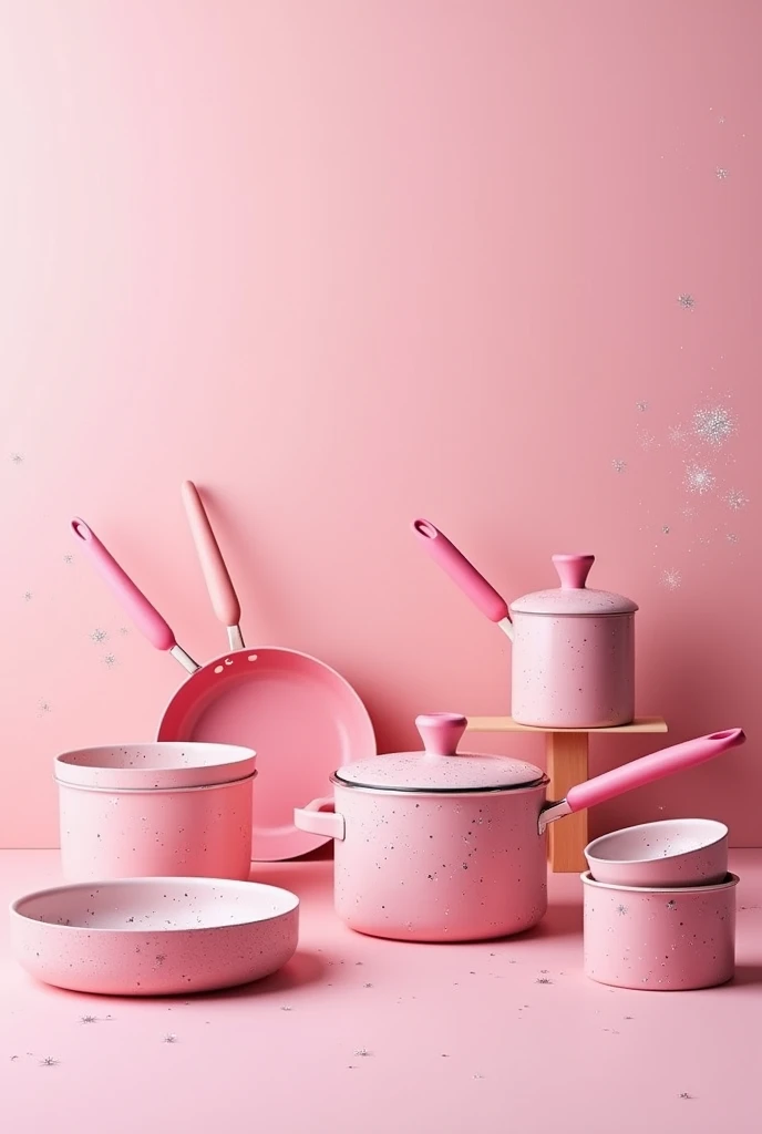 A set of pink cookware with sparkles 