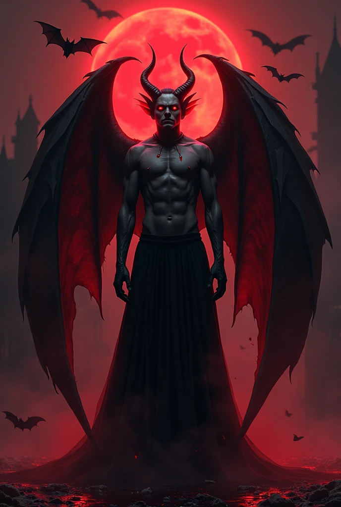 The image portrays a dark and mesmerizing scene, where a tall, seductive, and mature figure stands as the central focus. The illustration, created with the utmost care and attention to detail, captures the essence of a hauntingly beautiful vampire. Rendered in an astounding 8k resolution, every intricate detail comes to life, immersing the viewer in a world of dark enchantment.
The figure's body exudes an alluring seductiveness, emphasized by the realistic and ultra-detailed rendering. The lighting and shadows, meticulously crafted, enhance the depth and realism of the image, bringing out the subtle nuances of the character's form. The high-resolution depiction captures the essence of a vampire's essence, with a touch of the supernatural and a hint of danger.
The character's bat wings unfurl majestically, evoking a sense of mystery and power, while bats gracefully fly around, adding to the magical ambiance. In the night setting, dark magical auras envelop the figure, their ethereal glow highlighting the supernatural nature of the character.
The dark theme is further amplified by the presence of a blood moon and a red sky, creating an atmosphere of foreboding. The image is set against the backdrop of a gothic-style castle, adding an additional layer of darkness and mystery.
To accentuate the vampire's allure, the image depicts shining red eyes, emanating a seductive and captivating gaze. A single blood drop adorns the character's body and eyes, symbolizing their connection to the essence of life. Blood splashes on the ground, further emphasizing the character's power and the danger they embody.
The captivating face of the character is beautifully rendered, featuring the Tyndall effect and high-detailed skin, adding a touch of realism to the image. The messy hair contorted in an alluring manner, adds to the character's captivating presence
