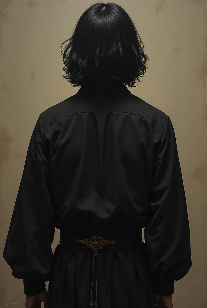 one men, renaissance painting style, black hair, completely dark face