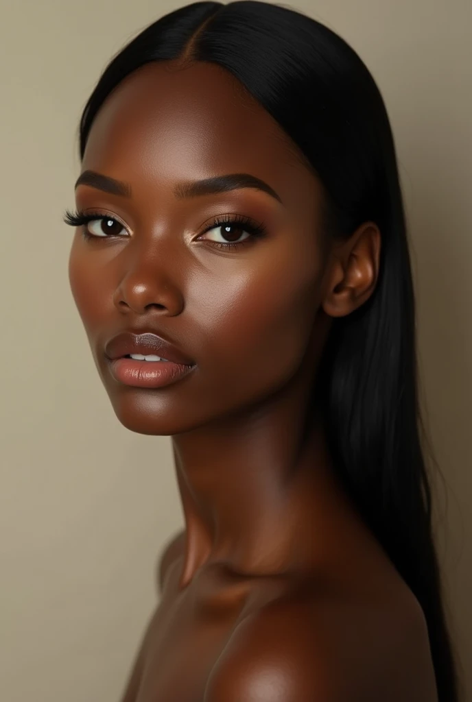 Create a African big lips  beauty with white skin tone and straight hair