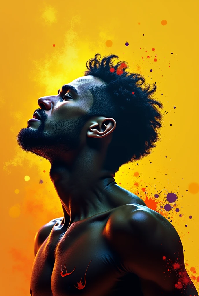 Male silhouette:athlete:dynamic pose:profile,Ink splash,Bold colors,dynamically,colorful,An abstract painting that looks like a person if you look closely,works of art,mysterious,design