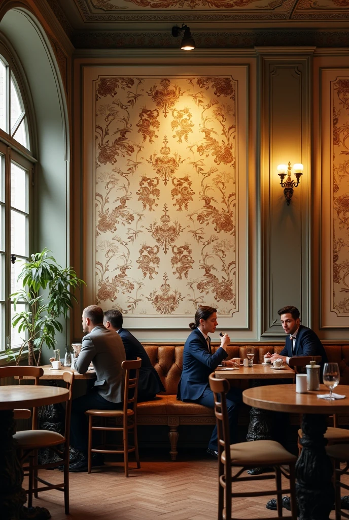 Wall with wallpaper in vintage style cafe
