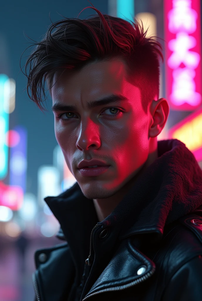 Change background cyberpunk handsome boy, realistic face, 8k, ultra realistic