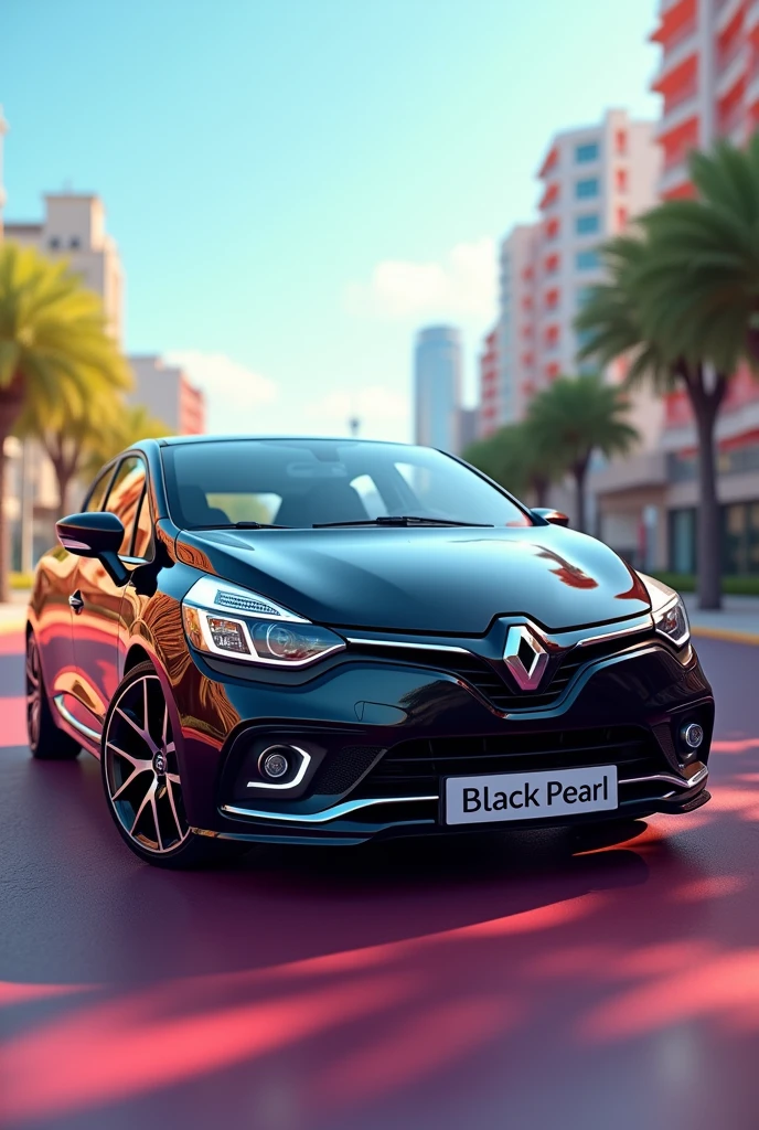 Animated Renault Clio 2014 car with the name Black Pearl on the front 
