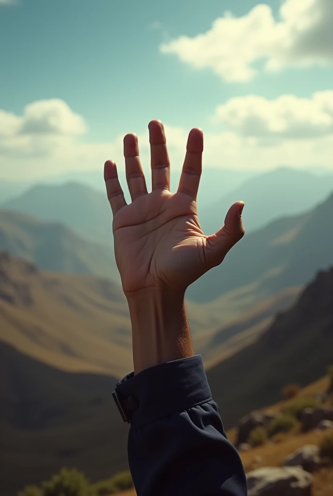Generate an image with these similarities, like a hand giving a sign of resistance., panoramic aspect ratio