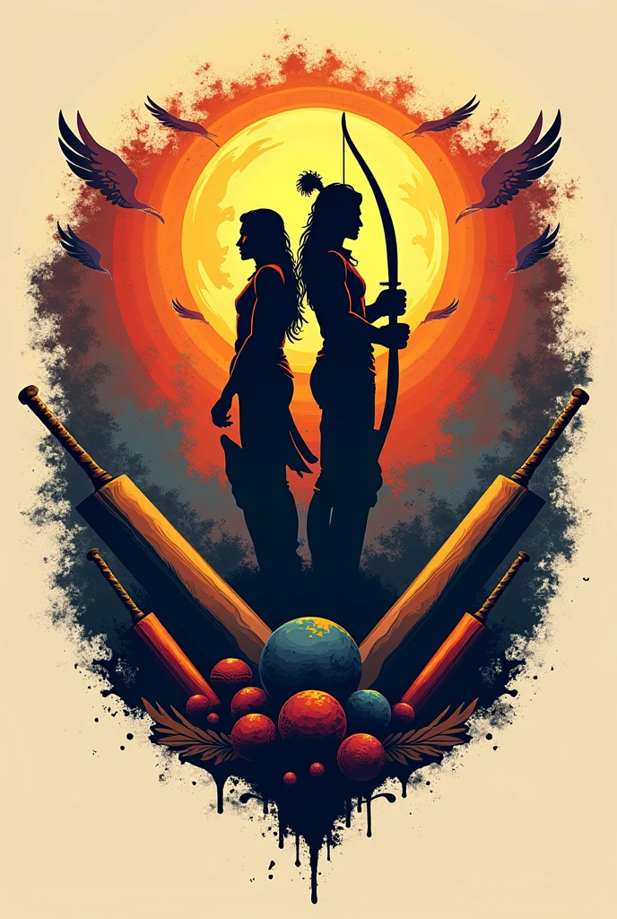 Creates logo for team name Arjun Sena with cricket equipments and include background shadow lord krishna and arjun