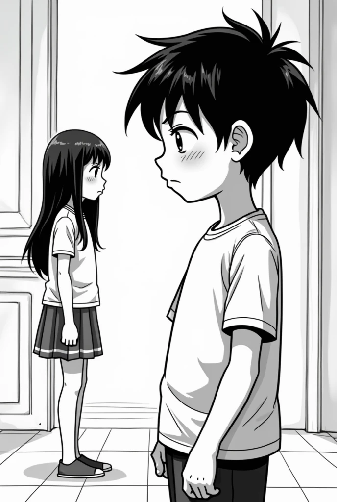 Want a boy in comic black and white look and that look shy after seeing his girl