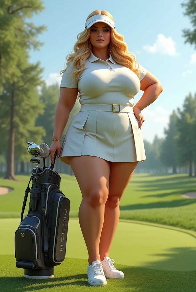 fait moi une polonaise blonde avec des gros seins et des grosse jambes comme le corp de Kim Kardashian habiller en tenue de golf