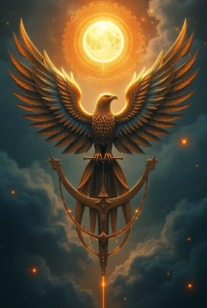 A symbol combined with the eagle, the ankh cross , the moon and the sun