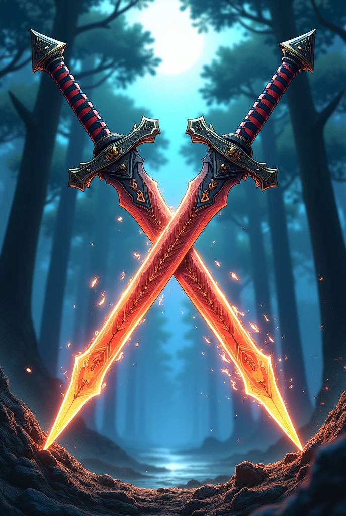 anime drawing. double dagger but one is different from the other
