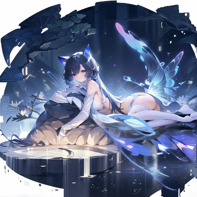 Lots of blue butterflies、Background Black、Line art、Neon LightThe overall look is dark,Blue glow, Glowing Blue, Glowing Details!, Glowing Aesthetics, Shining with Magical Light, White Glowing Veins, Glowing Details, Shimmering with Colorful Lights, Bioluminescent Skin!, with Glowing Blue lights, anime characters; full body art, Glow effect, Luminous veins, Blue light. fantasy, A cartoon girl in a glowing outfit sits on the ground. The neon on her body is the light source.
araffe girl in a black dress Eat sushi and a cup of tea, Very beautiful and cute catwoman, Eat sushi, Cute core, Charming cat girl, 2, 2, sakimicchan, real life anime girls, Shikami, Chen Ximei, Young and beautiful gravure idol, Nekomimi