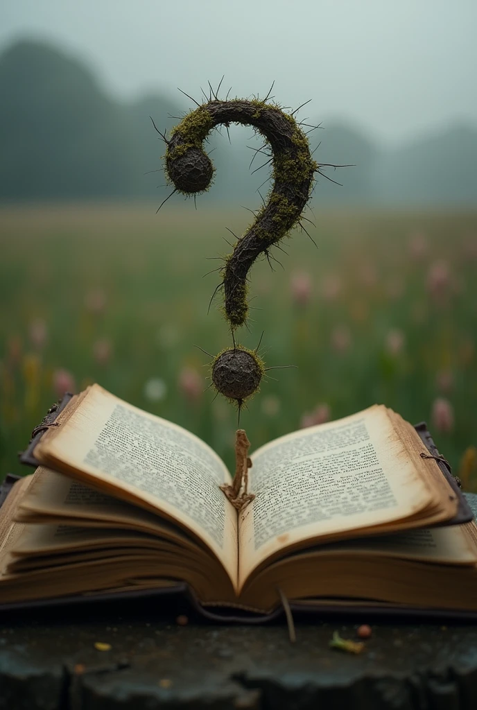 A photo for your tiktok profile, I want in the photo an open almanac with a question mark on top of the pages , The photo must be in a field of view that allows you to see the pages of the book and a nice background. 