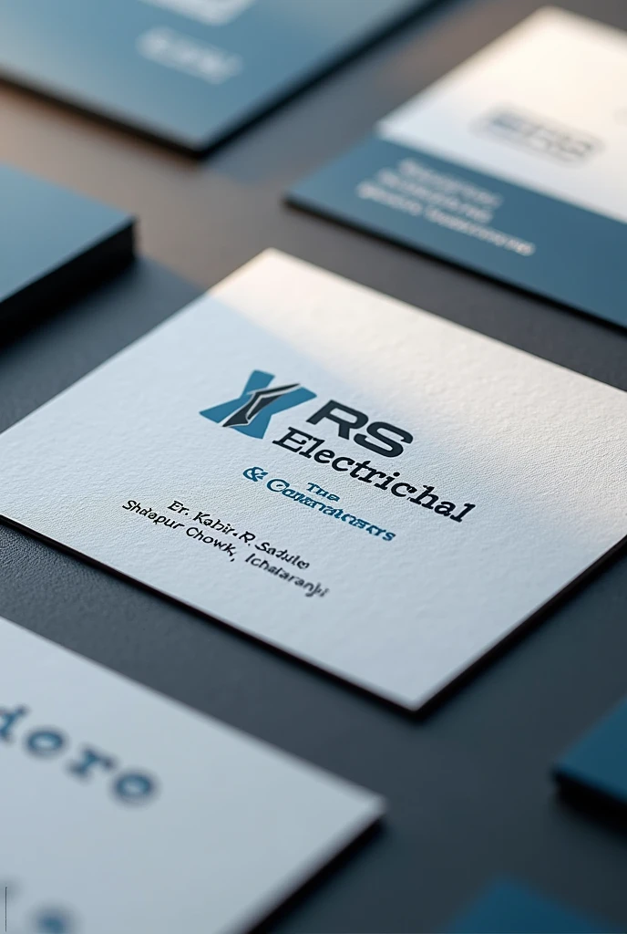 Visiting card for electrical engineer with the name of the firm KRS Electrical & Contractors and name of the owner Er. Kabir R. Sadule with office address is shahapur chowk ichalkaranji with the Services of design, planning, consultant and services in English language