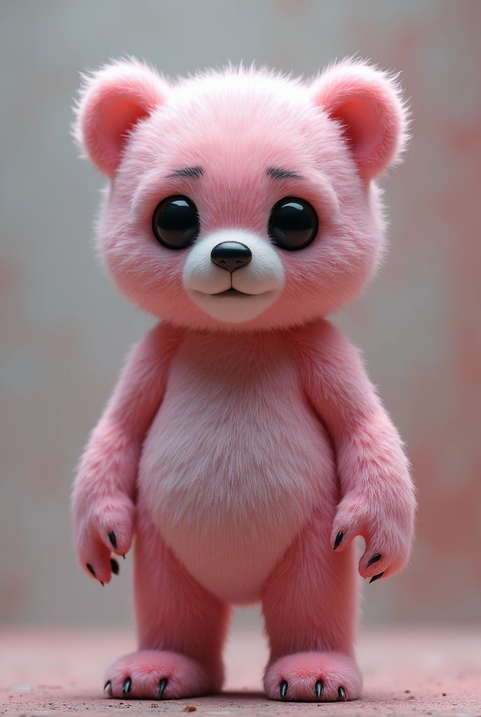 A pink bear with four black eyes