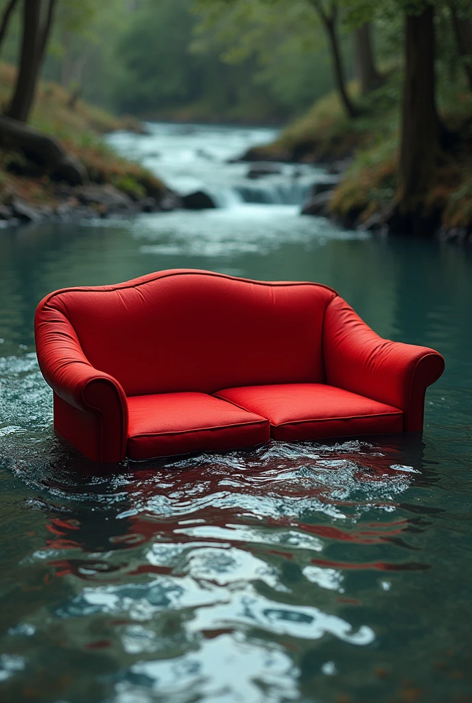Red color sex sofa sink in river