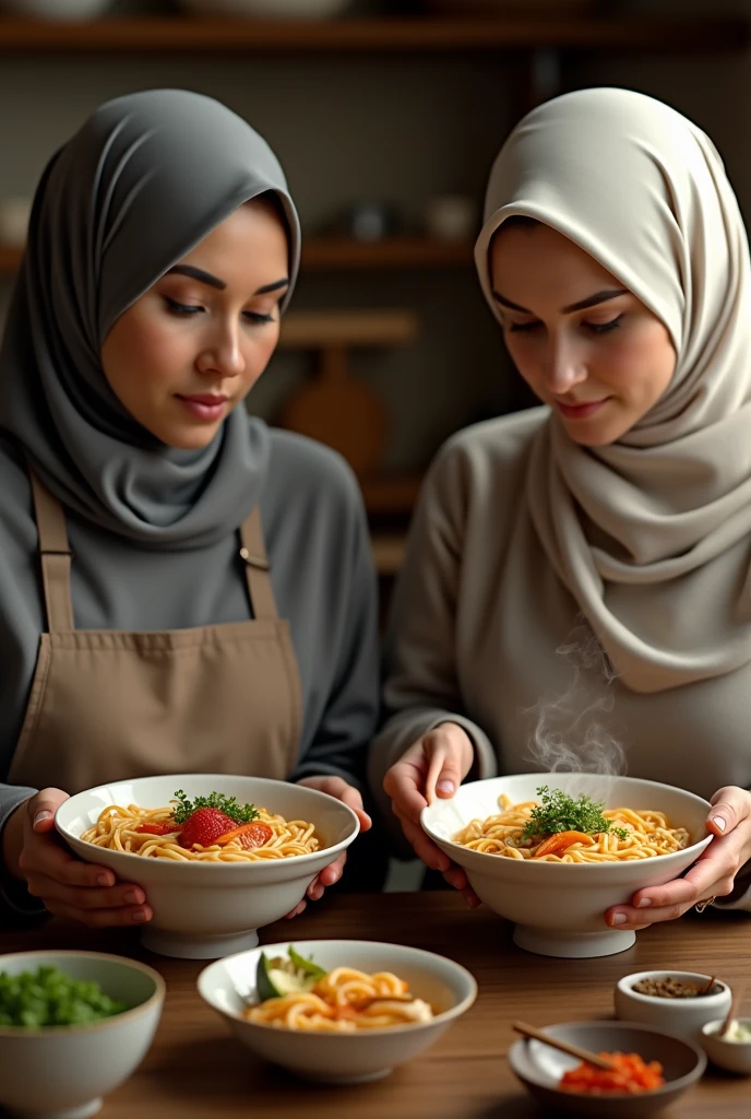 muslim women hold the ramen