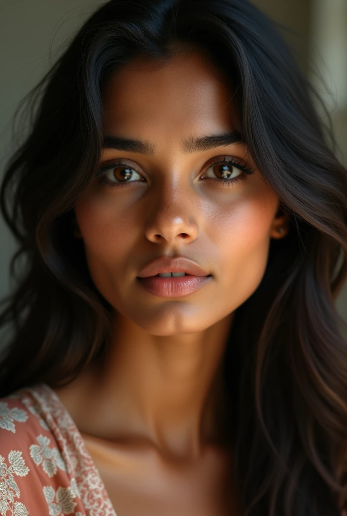 best quality, face focus, soft light, ultra high res, (photorealistic:1.4), RAW photo,
1indian girl, solo, cute, (pupil, lights in the eyes), detailed beautiful face, (small chest),(high resolution detail of human skin texture),
(long hair),
indoor,
Damask Shirt Dress,
(portrait)