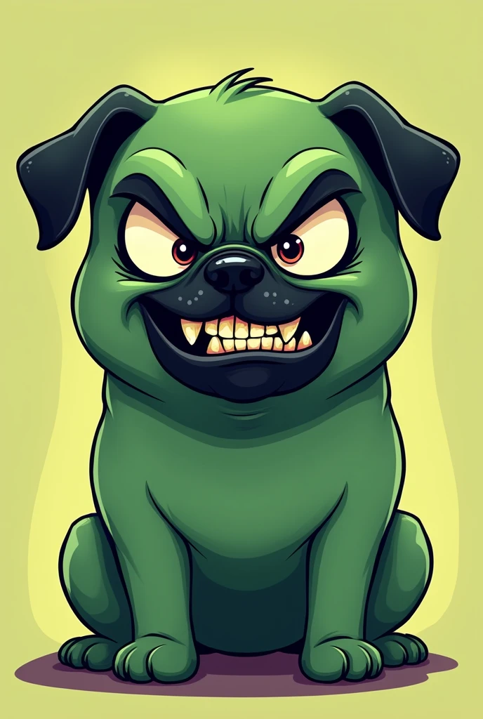 Green pug with evil face cartoon