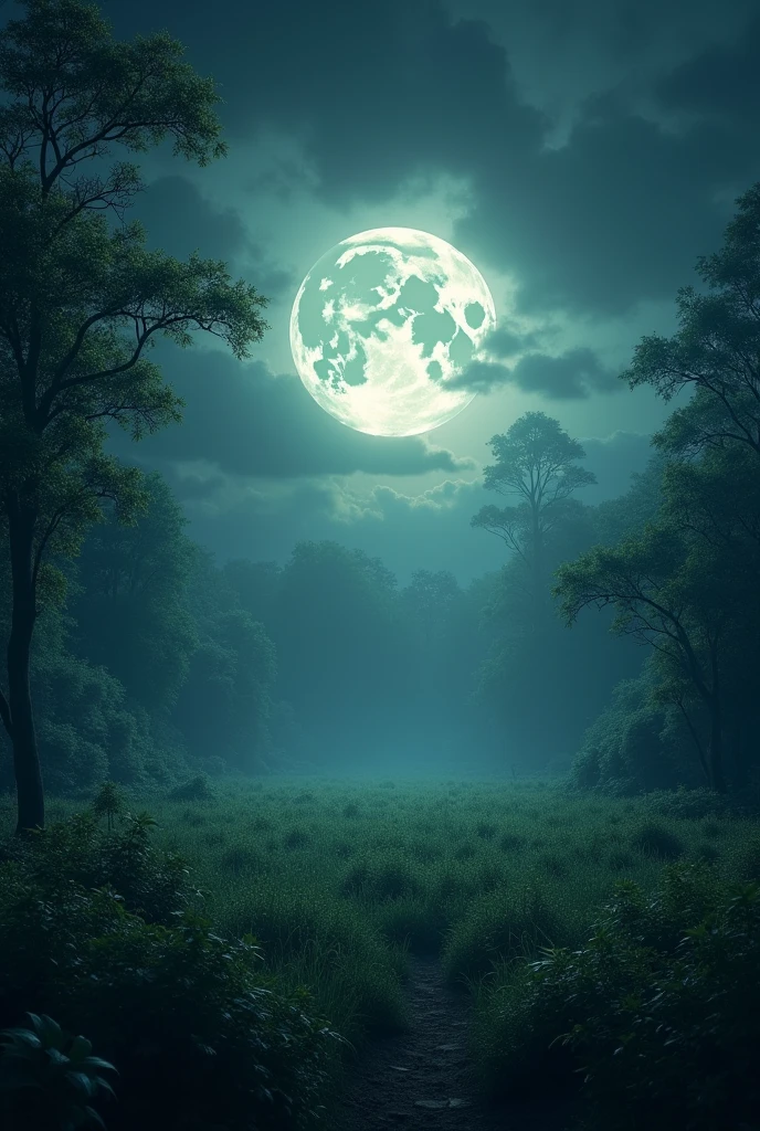 Landscape Nature with moon on night color dark green