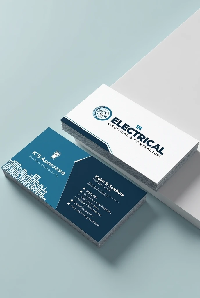 Visiting card for electrical engineer with the name of the firm K R S Electrical & Contractors and name of the owner Er. Kabir R. Sadule with office address is shahapur chowk ichalkaranji with the Services of design, planning, consultant and services