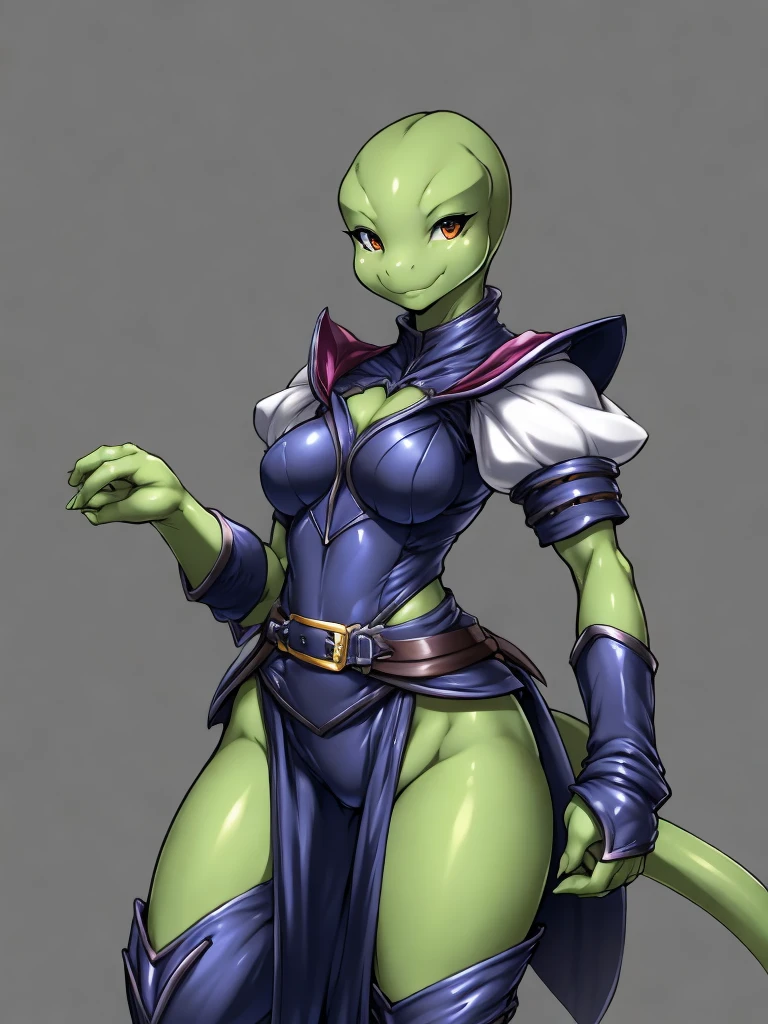 ((Lizard)), furry female anthro,Lizard woman,HD,sharp,beautiful and detailed,woman ((anthro)),1girl,young girl,green skin,(look at viewer) ,reptile girl,by dr comet,by pochincoff, by jlullaby,by kingbang,by obui,by ZeroQrisu,by sparrow,by gmeen,seduce smile,((thief outfit)),athlete,((simple background)),(gray background,)